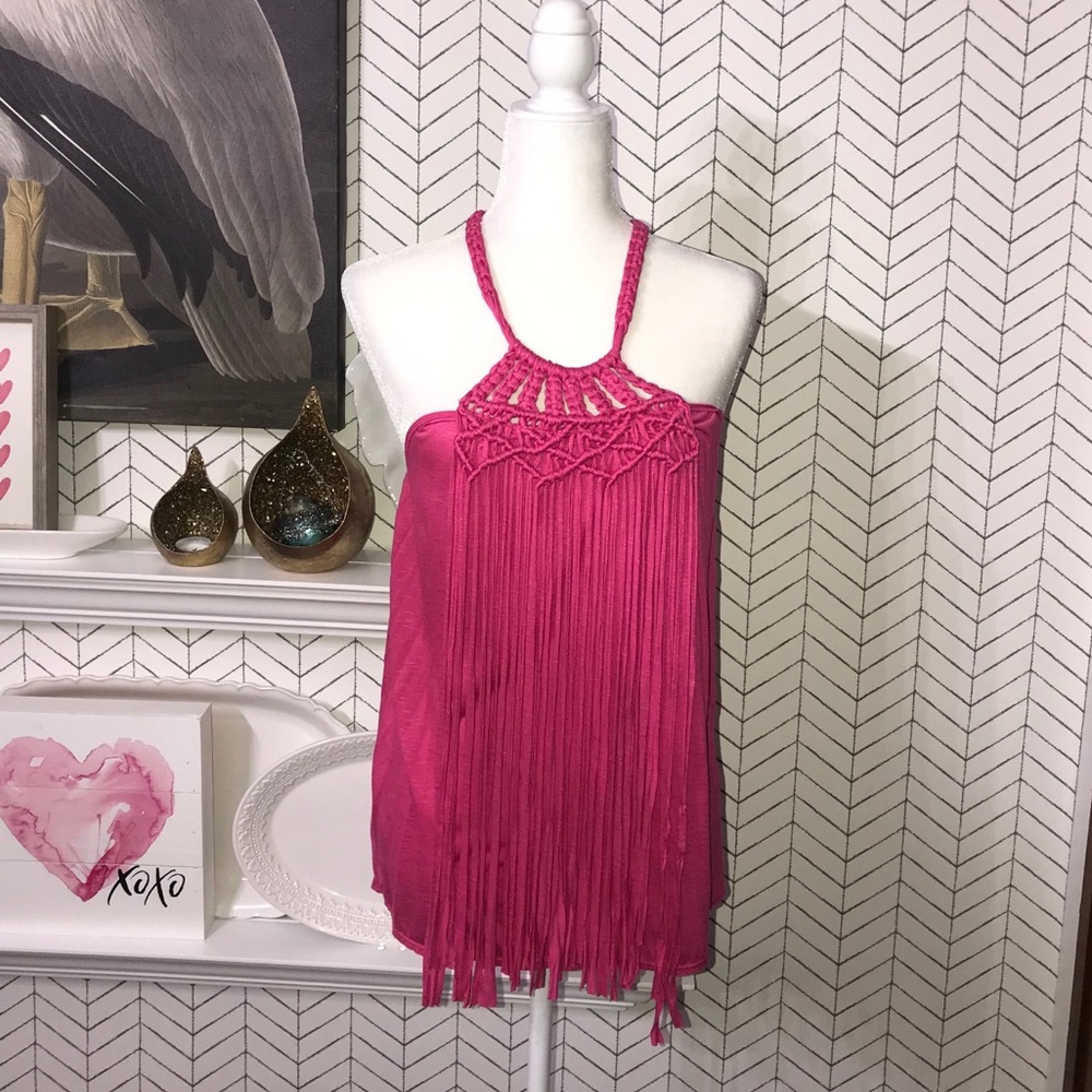 Chelsea & Violet pink fringe top braided chest